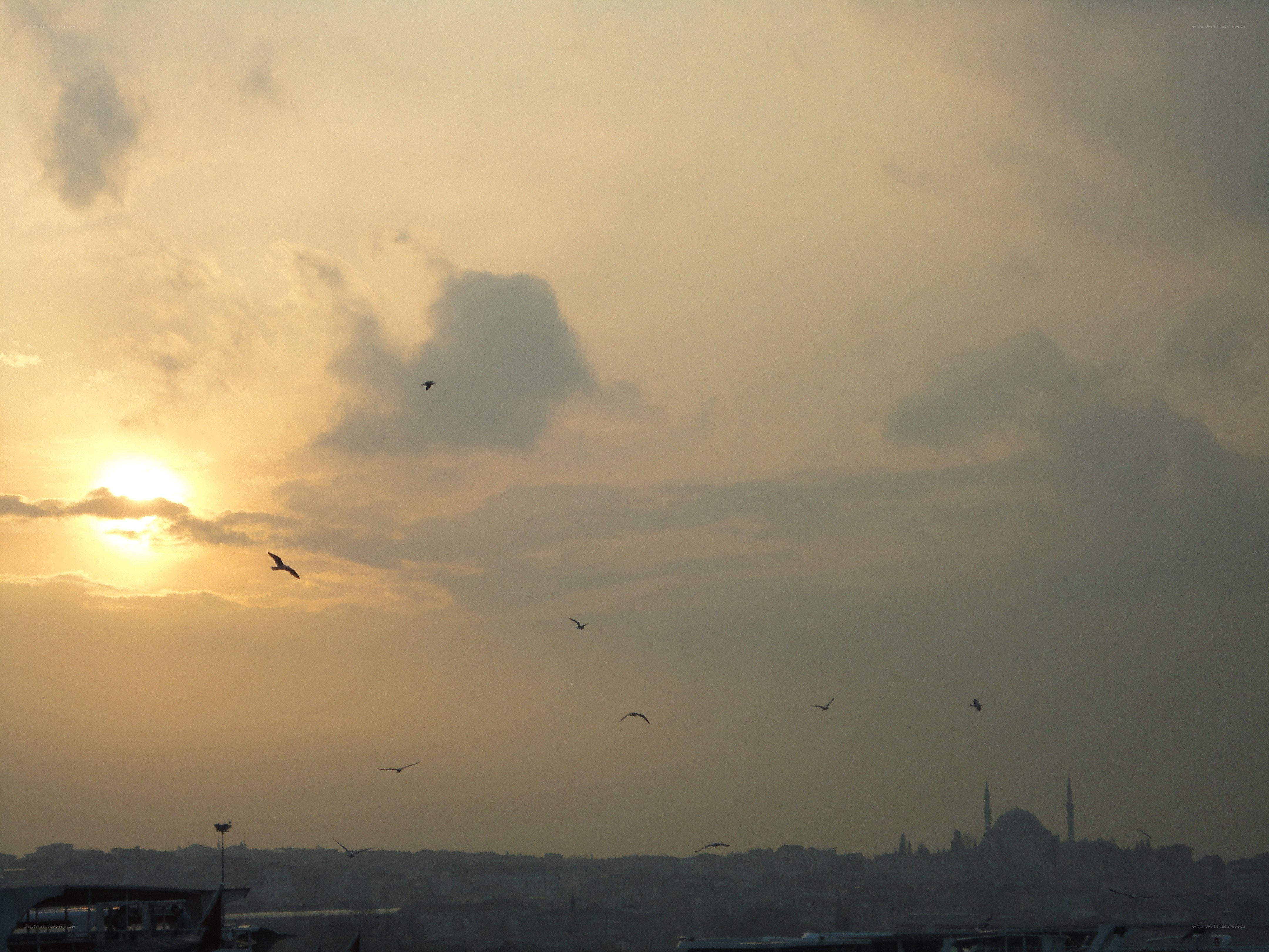 Sunset over the city skyline