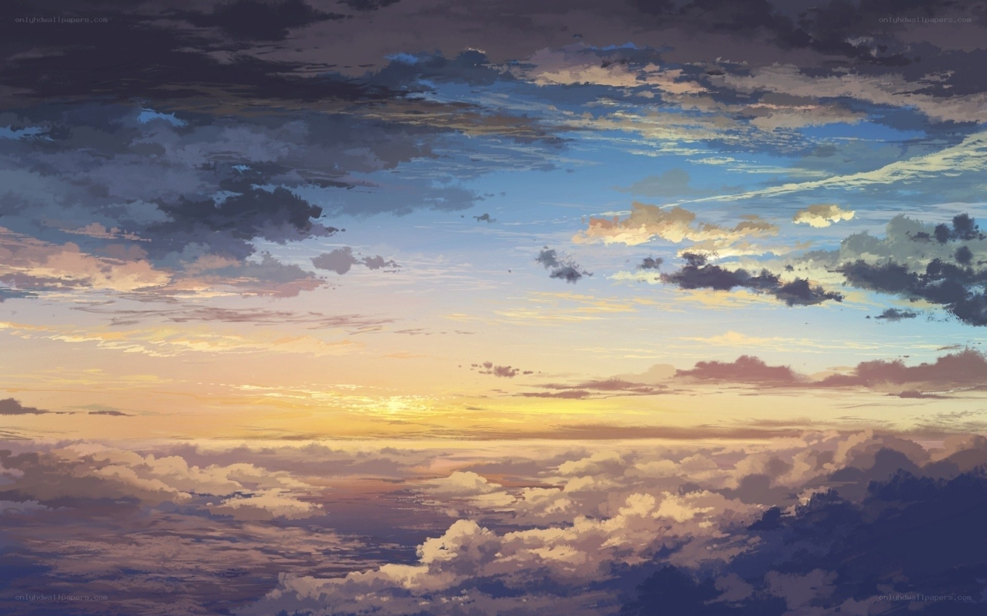 Sunset over the clouds