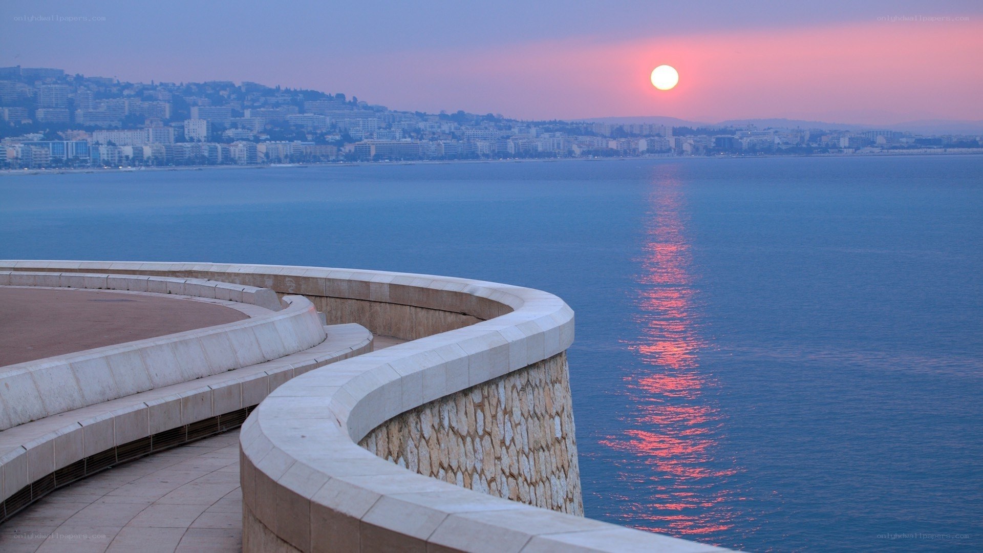 Sunset over the coastal city
