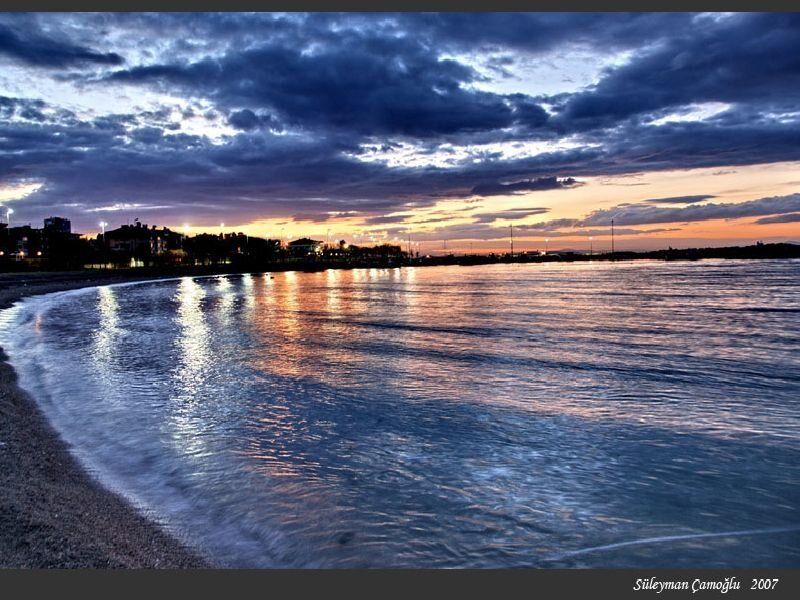 Sunset over the coastal city