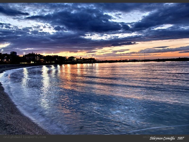 Sunset over the coastal city