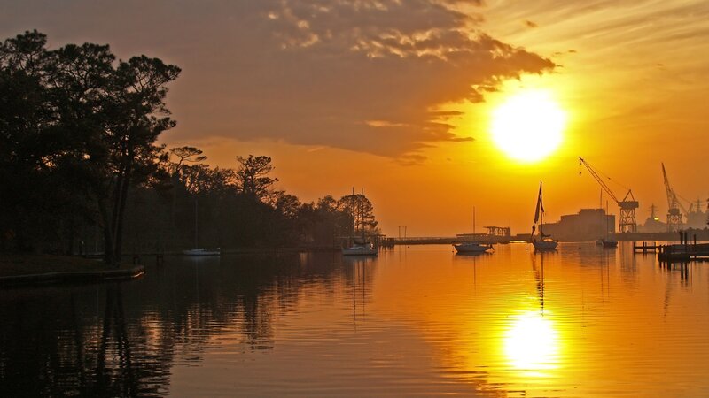 sunset over the harbor