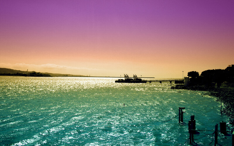 sunset over the harbor