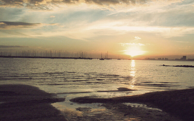 sunset over the harbor