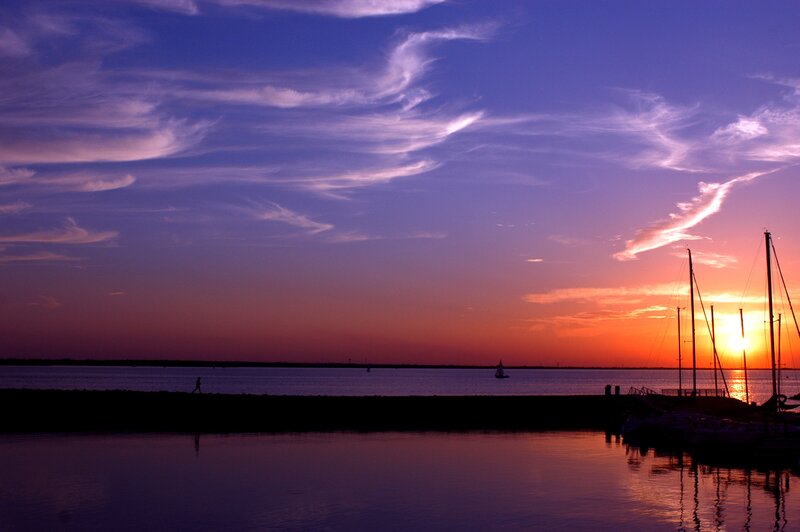 sunset over the harbor
