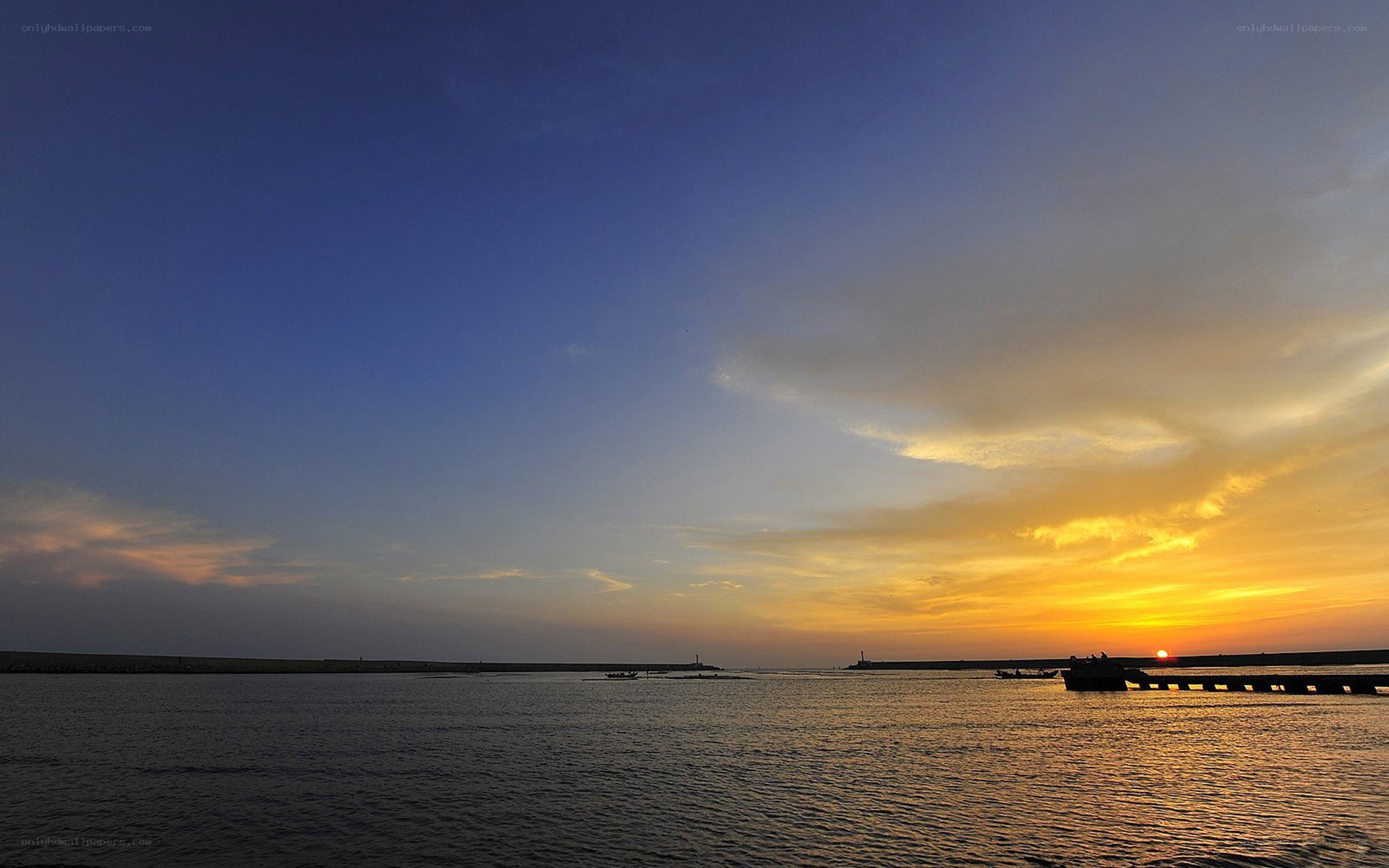 sunset over the harbor
