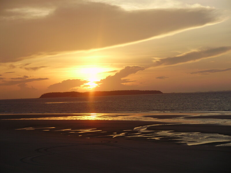 sunset over the island beach