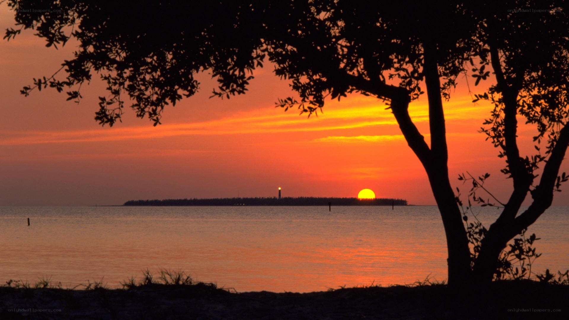 sunset over the lighthouse