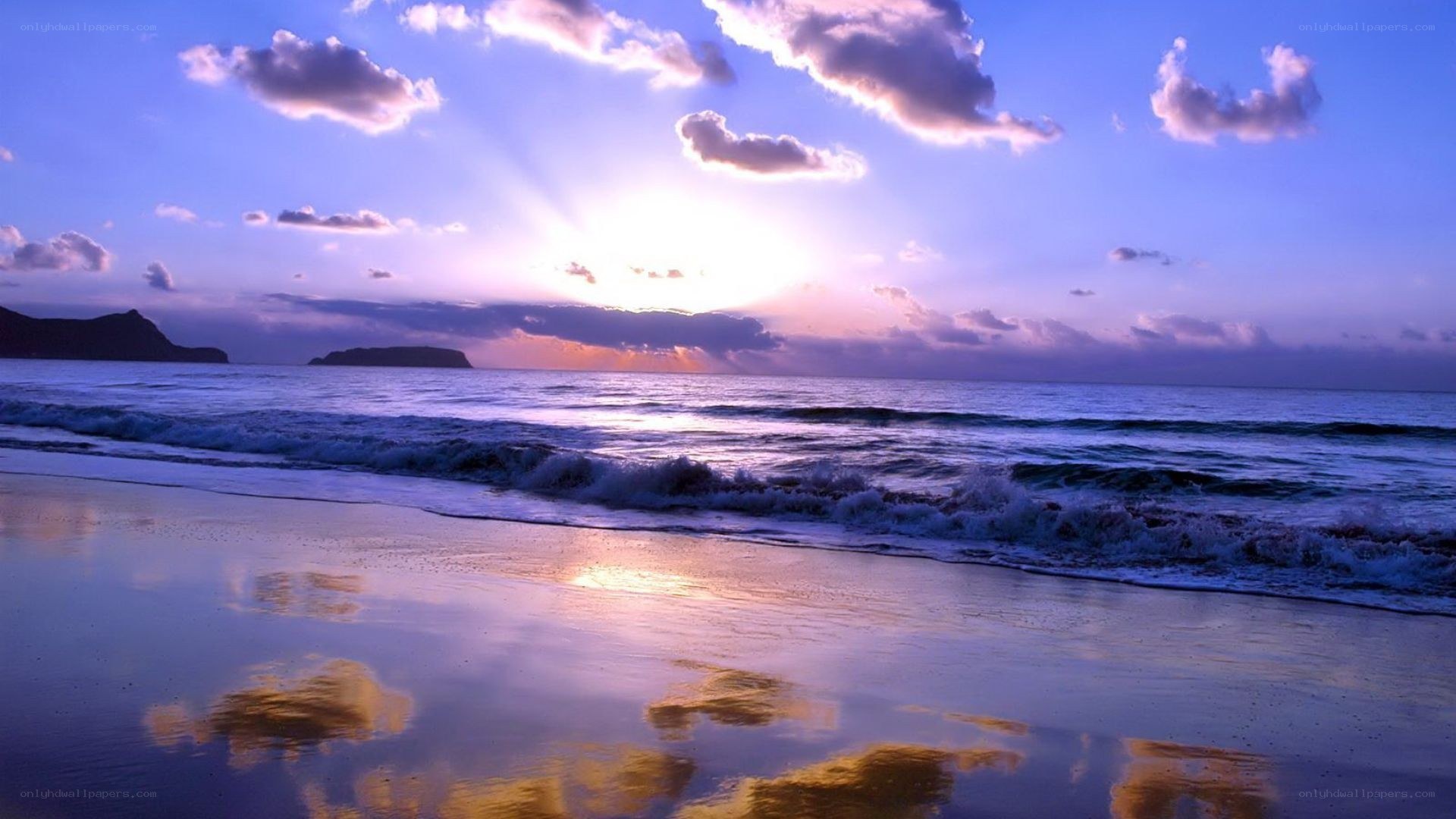 Sunset over the ocean beach