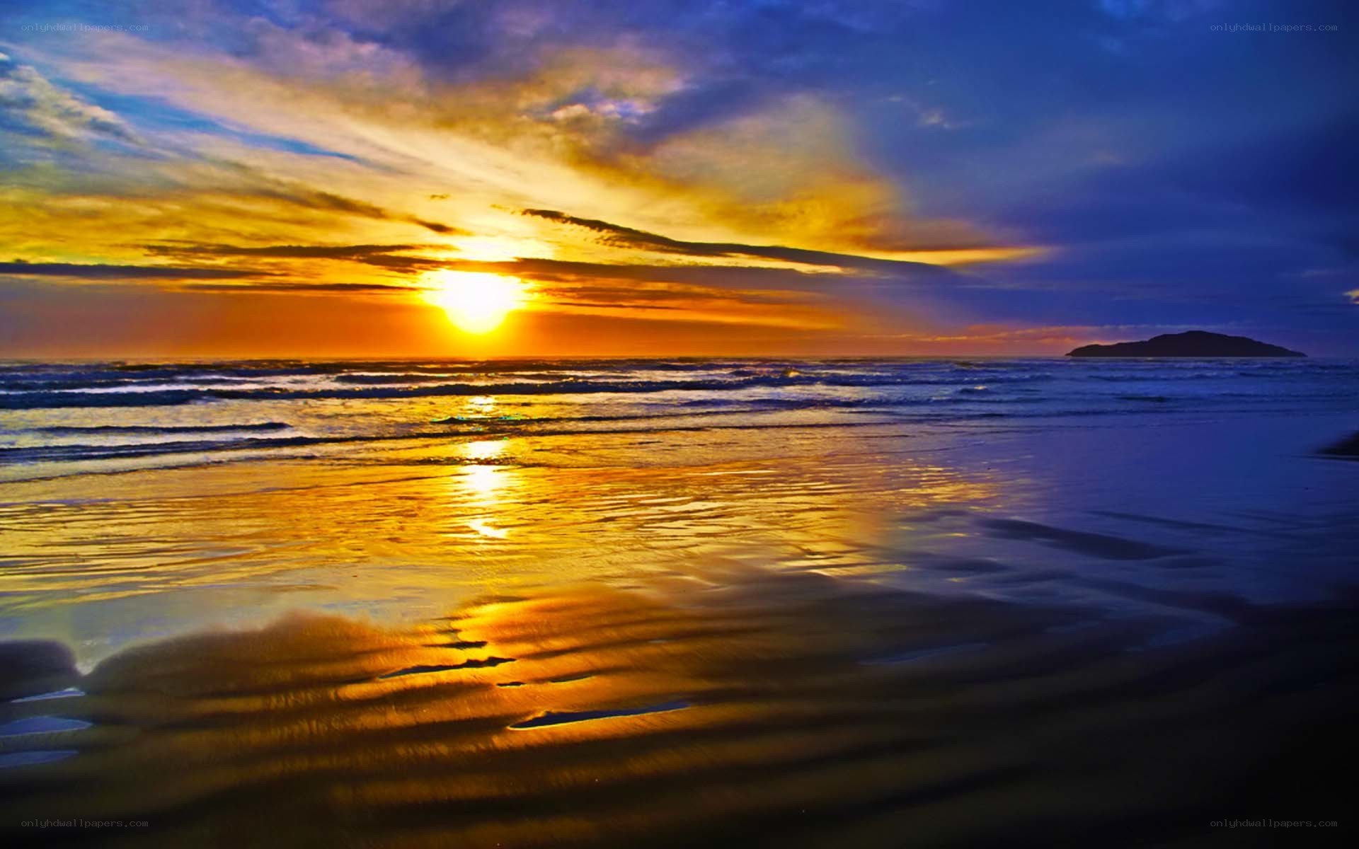 Sunset over the ocean beach