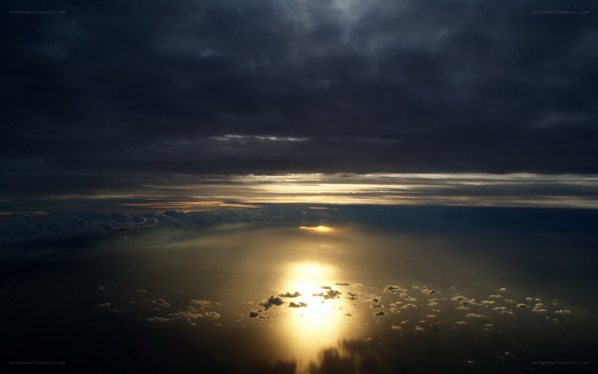 Sunset over the ocean from above