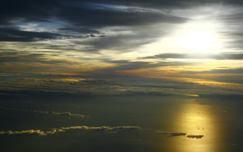 Sunset over the ocean from above
