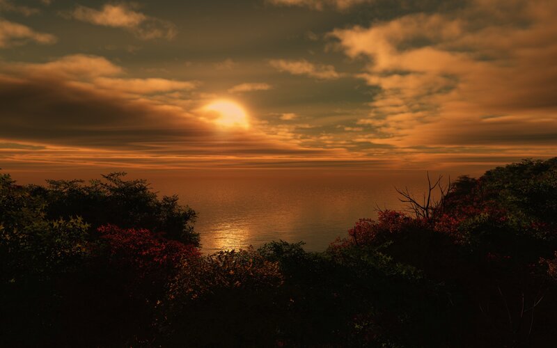 Sunset over the Ocean — Orange, Dramatic, Photograph, Clouds