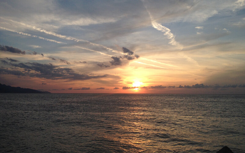 Sunset over the Ocean — Orange, Serene, Photograph, Clouds