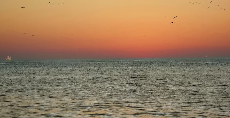Sunset over the Ocean — Orange, Serene, Photograph