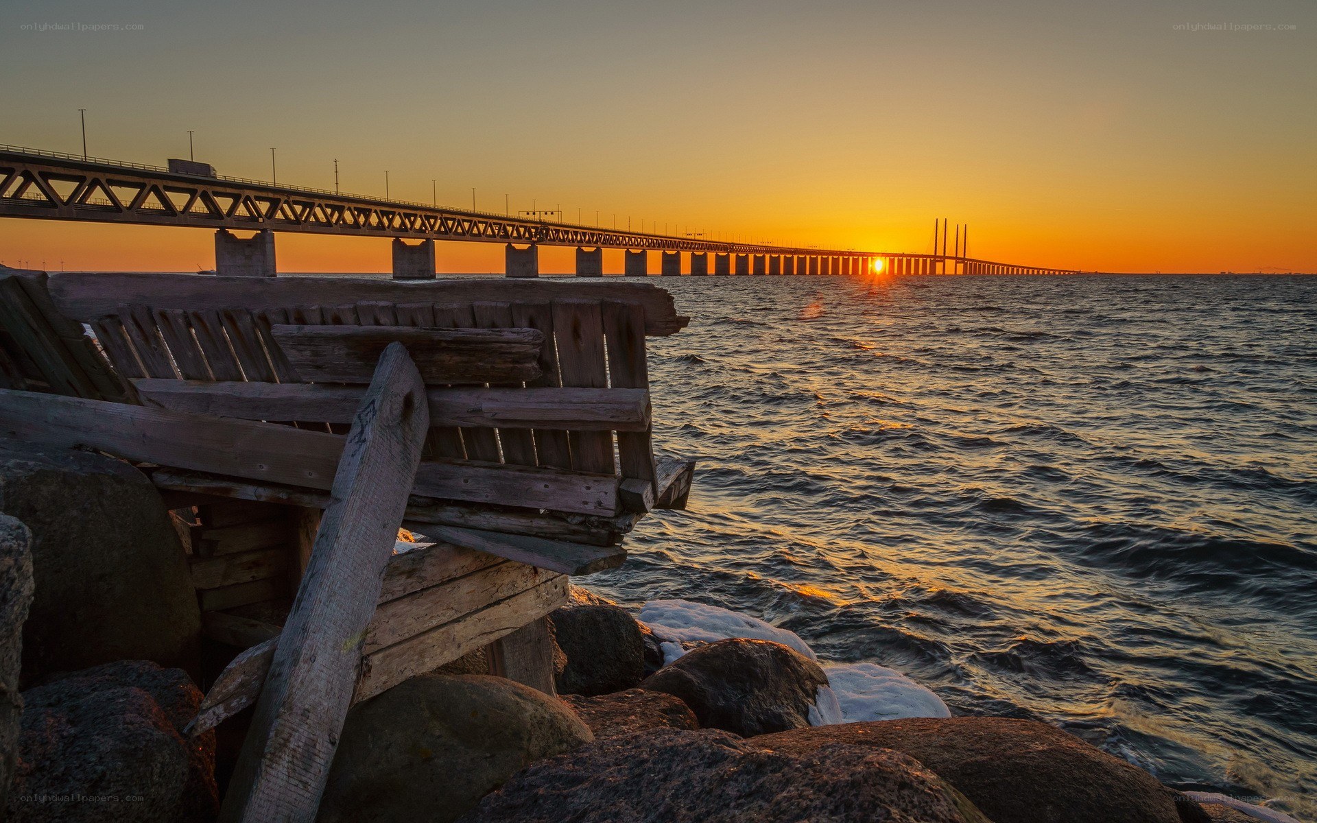 sunset over the oresund bridge