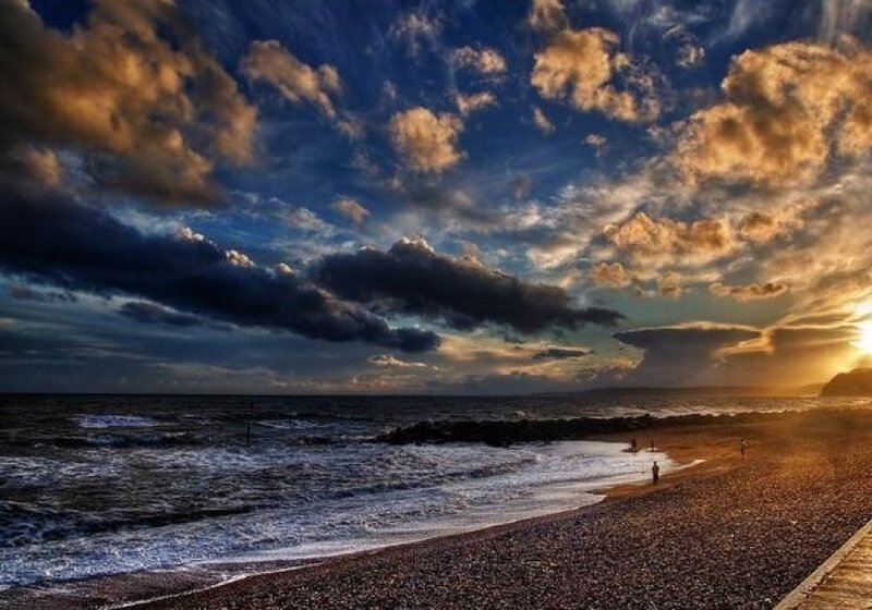 Sunset over the pebble beach