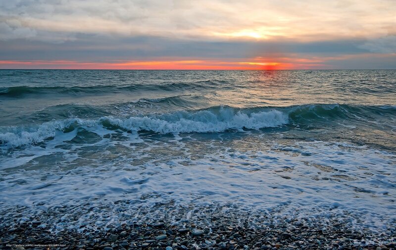 Sunset over the pebble beach
