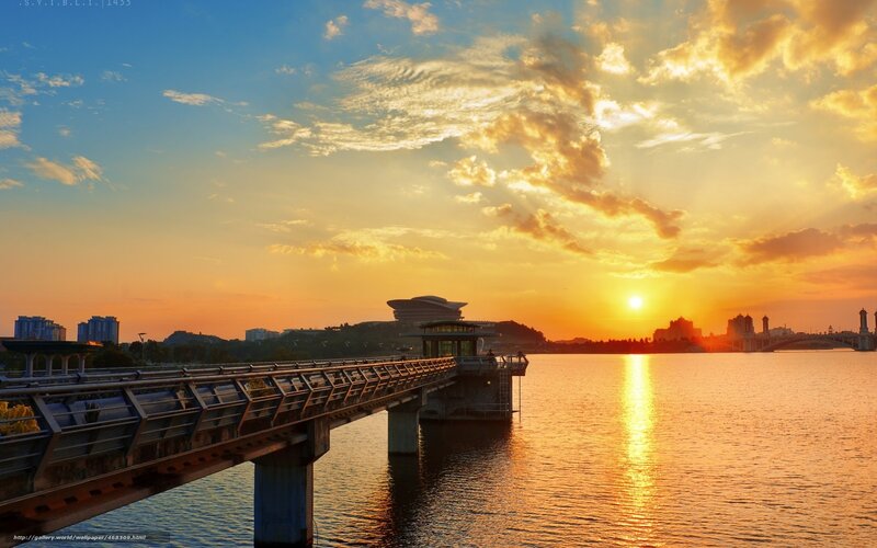 Sunset over the river bridge