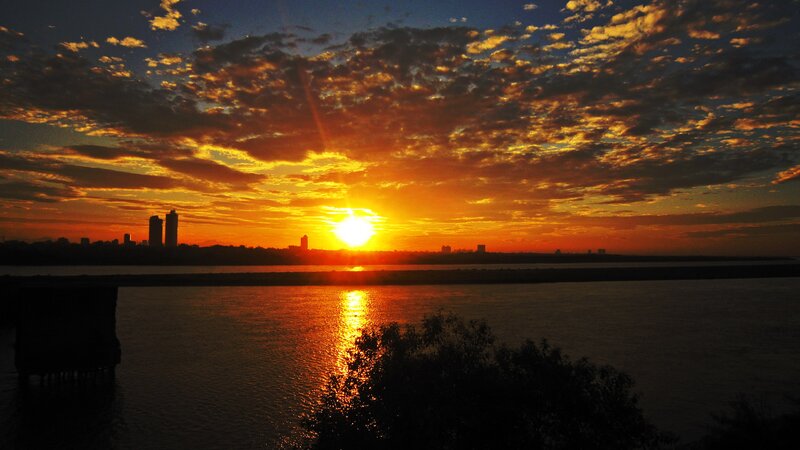 Sunset over the river city