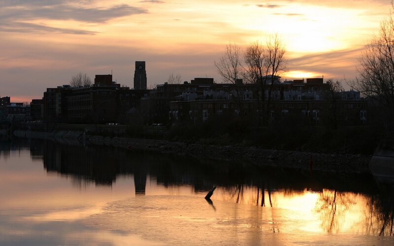 sunset over the river city