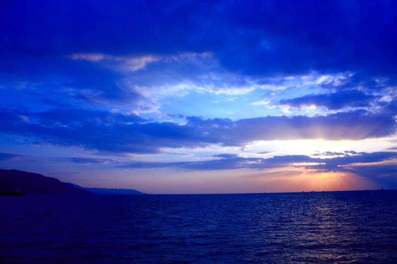 Sunset over the Sea — Blue, Dramatic, Photograph, Clouds