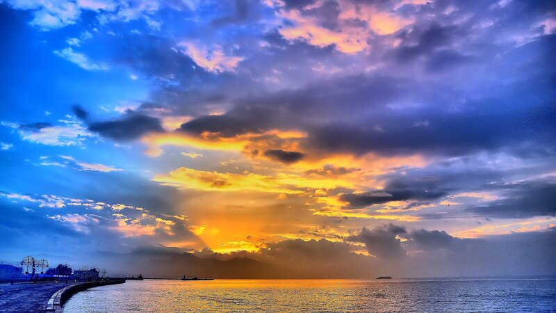 Sunset over the Sea — Blue, Dramatic, Photograph