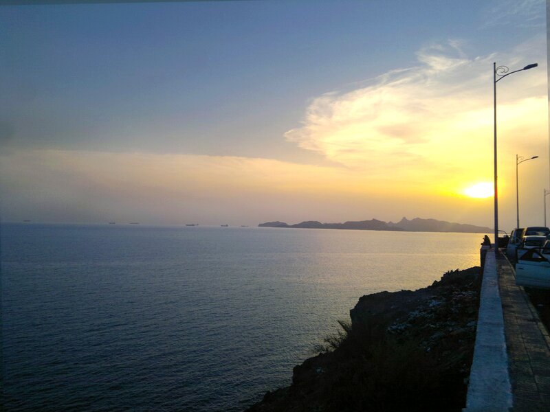 Sunset over the Sea — Blue, Serene, Photograph, Mountains