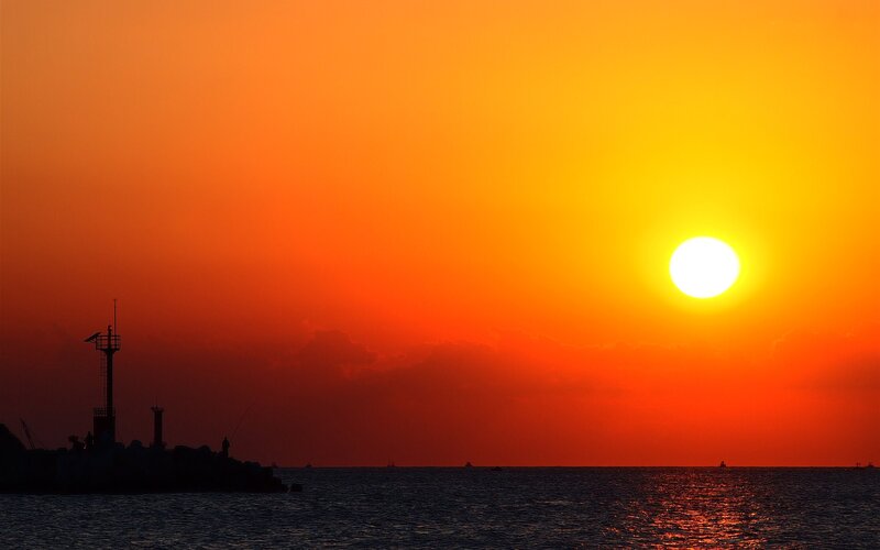 Sunset over the Sea — Orange, Dramatic, Photograph