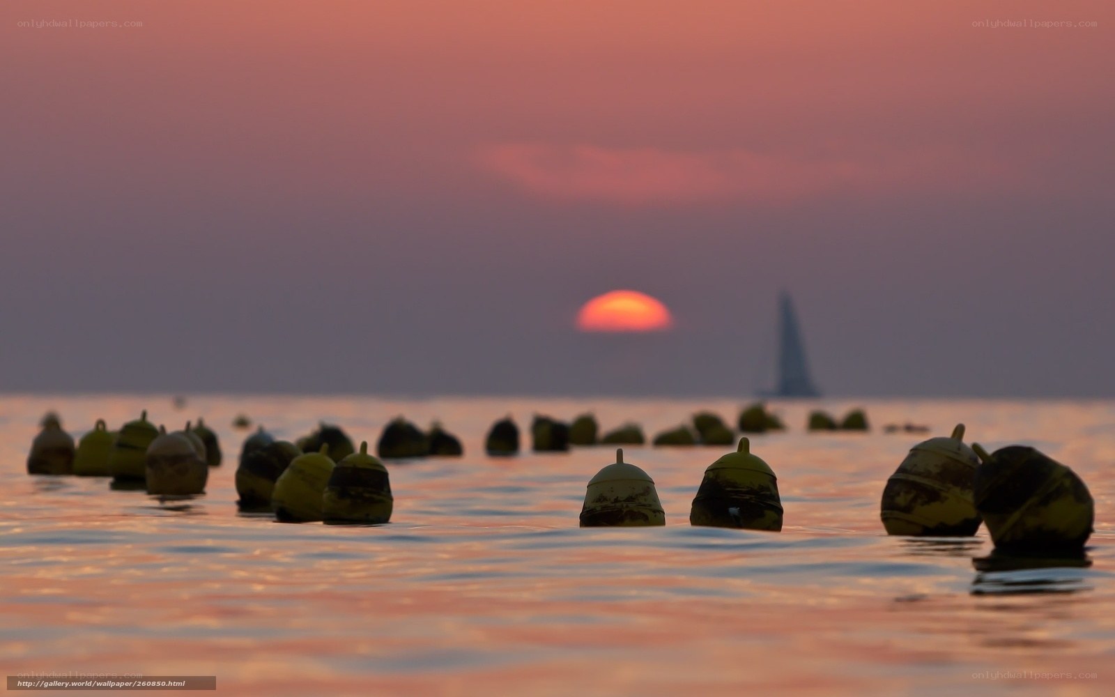 Sunset over the sea with buoys