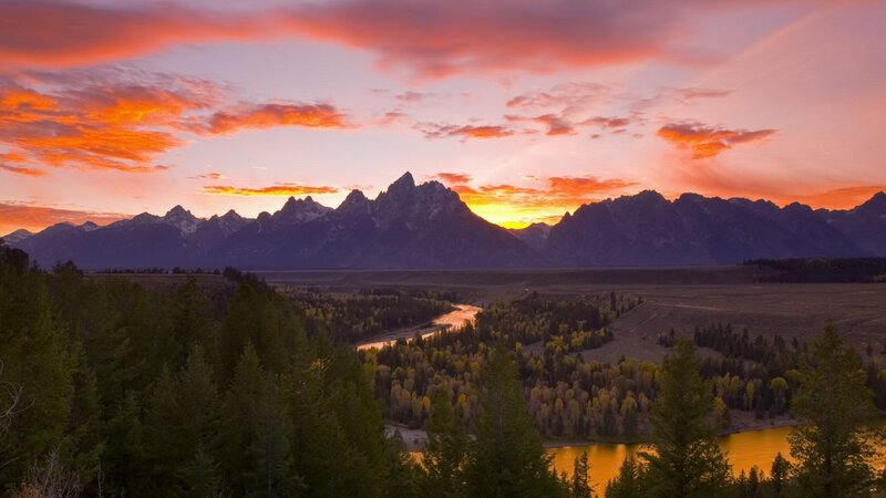 sunset over the tetons