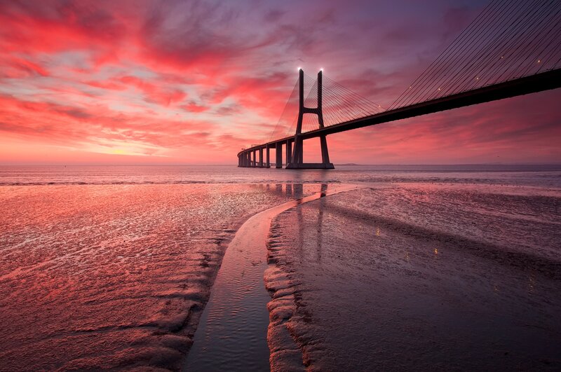 Sunset over the Vasco da Gama Bridge