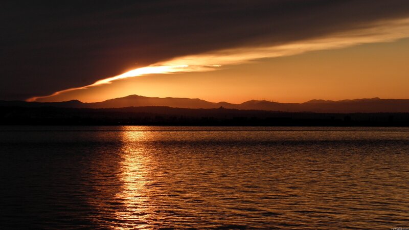 sunset over the water