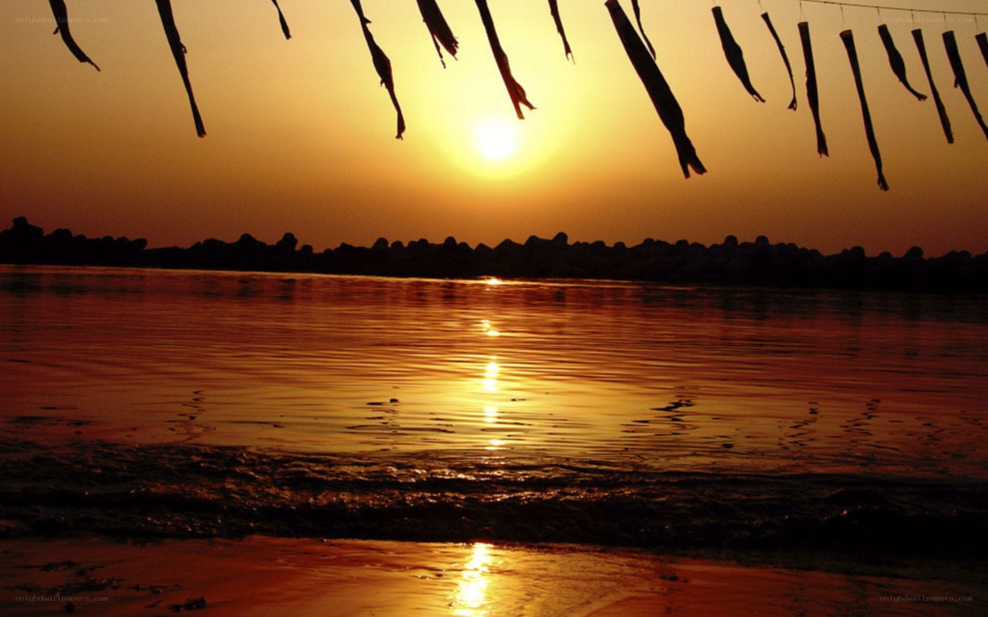 Sunset over the water