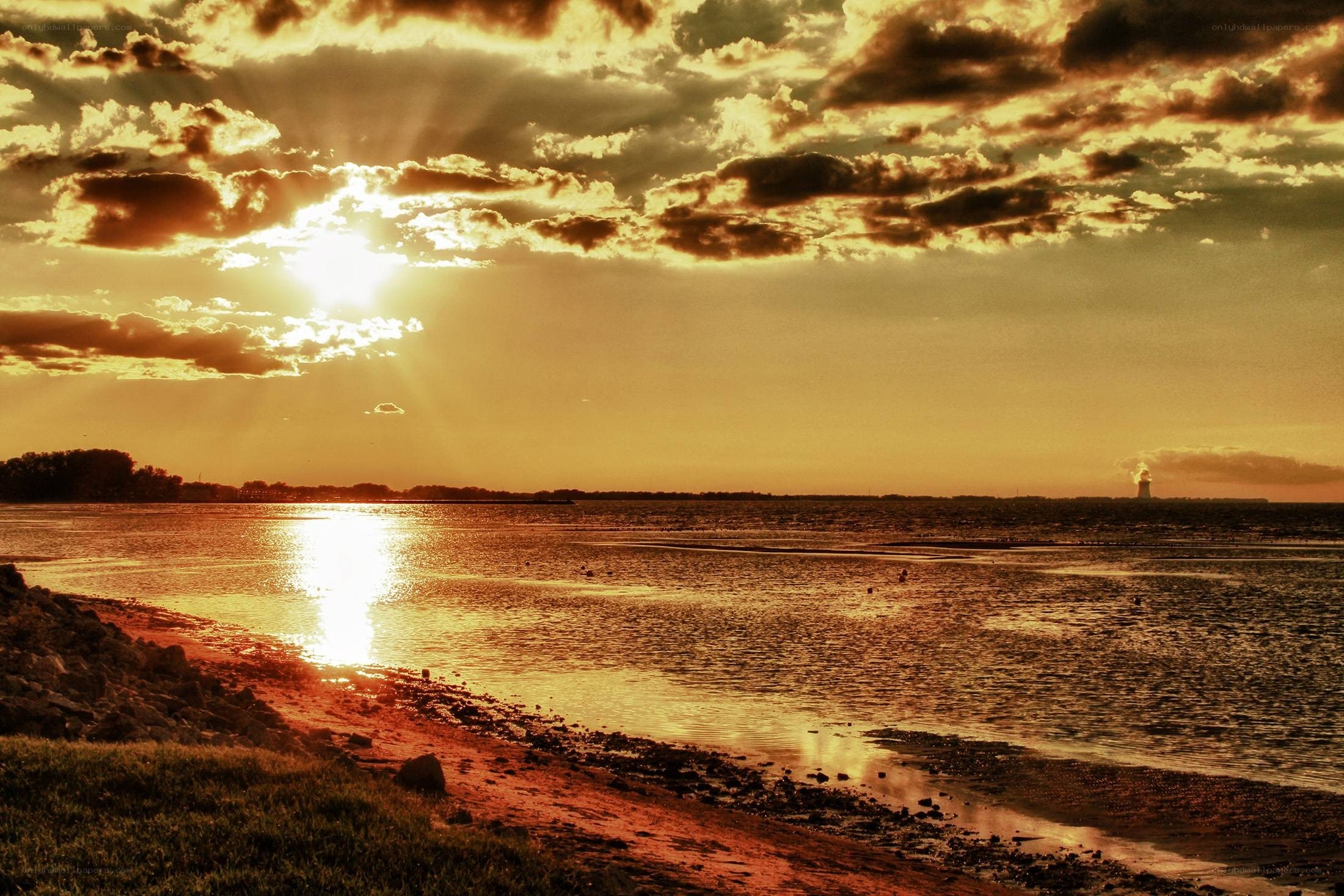 Sunset over the water