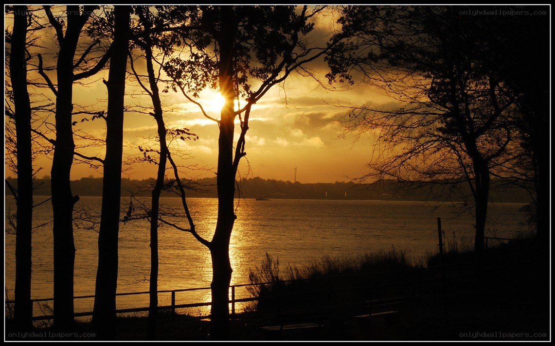 Sunset over the water