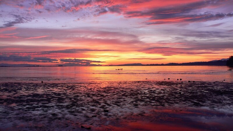 sunset over the water
