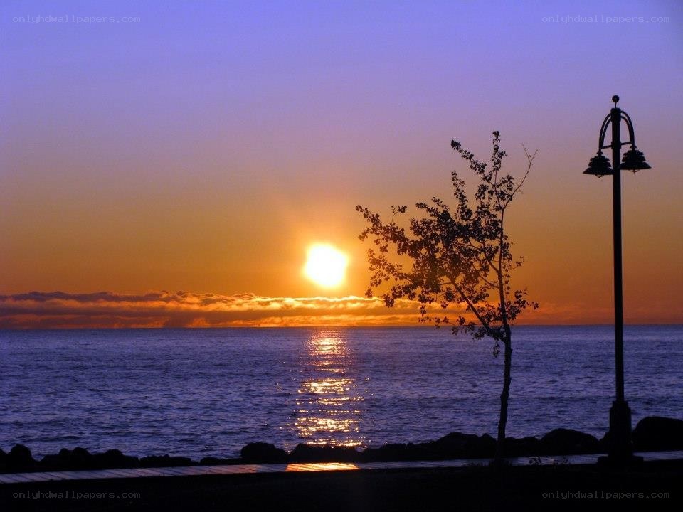 Sunset over the water