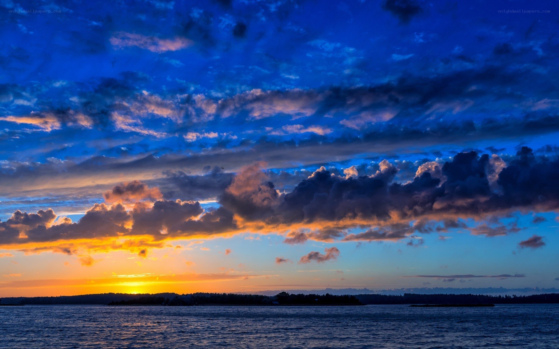 Sunset over the water