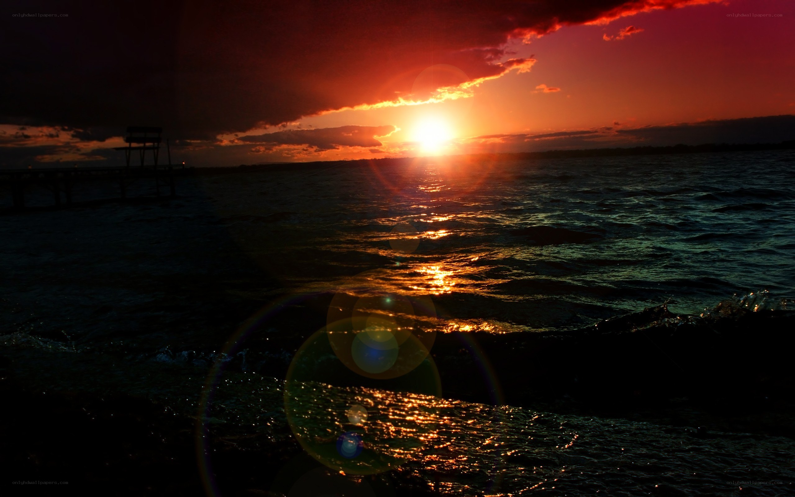 Sunset over the water