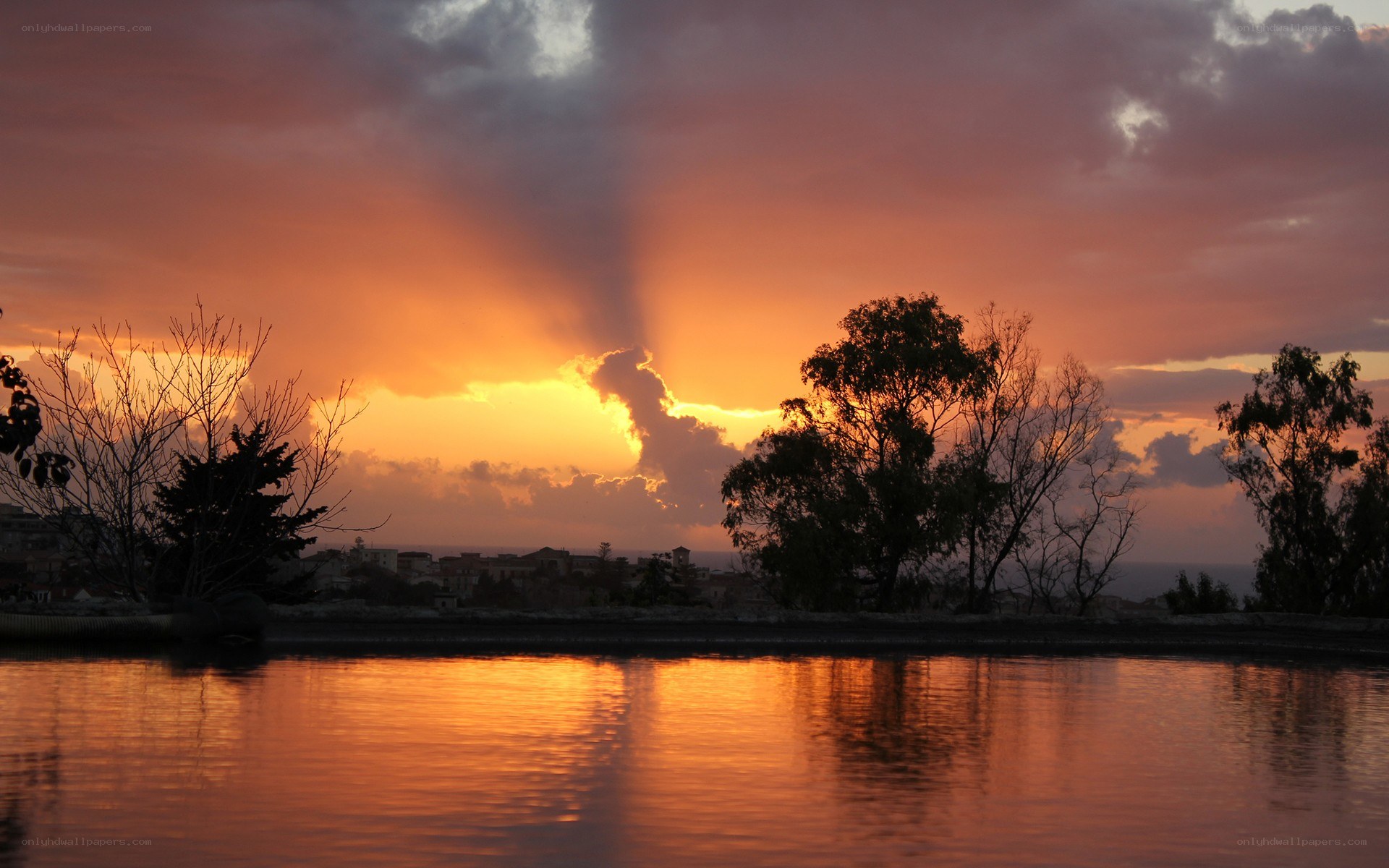 Sunset over the water