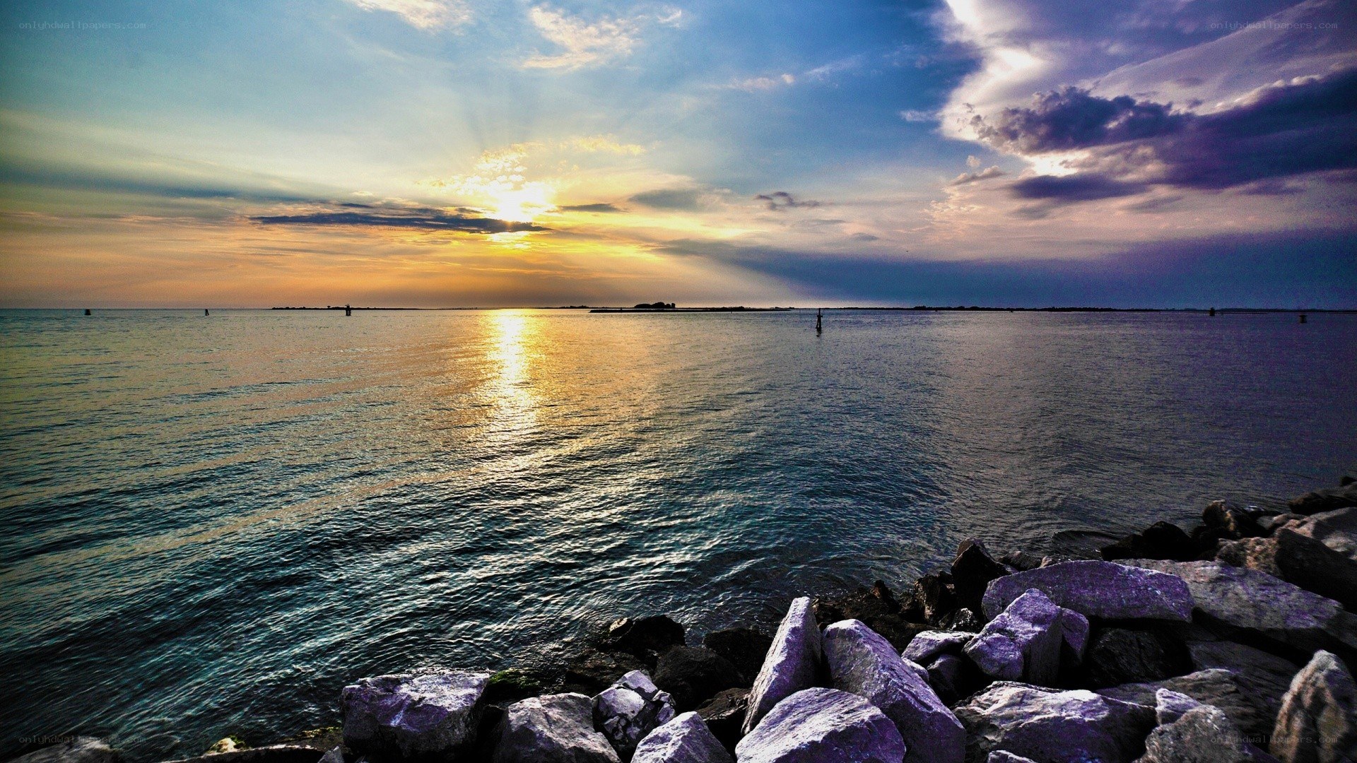 Sunset over the water