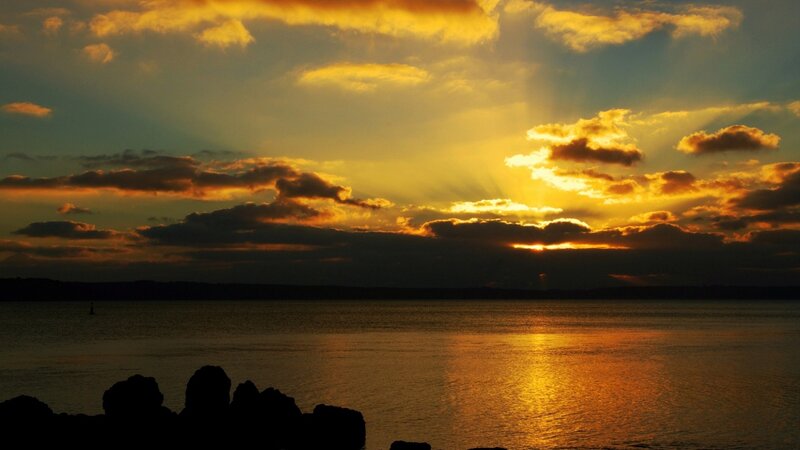 Sunset over the water