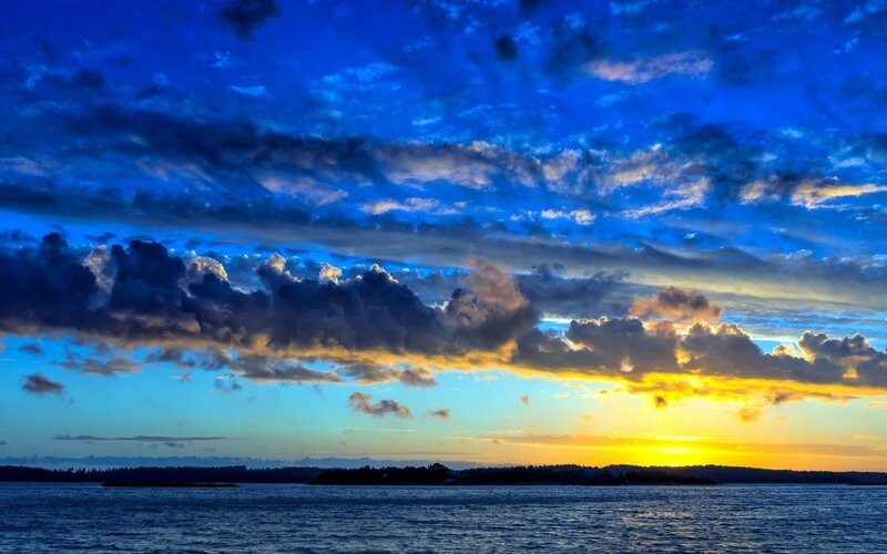 Sunset over the water