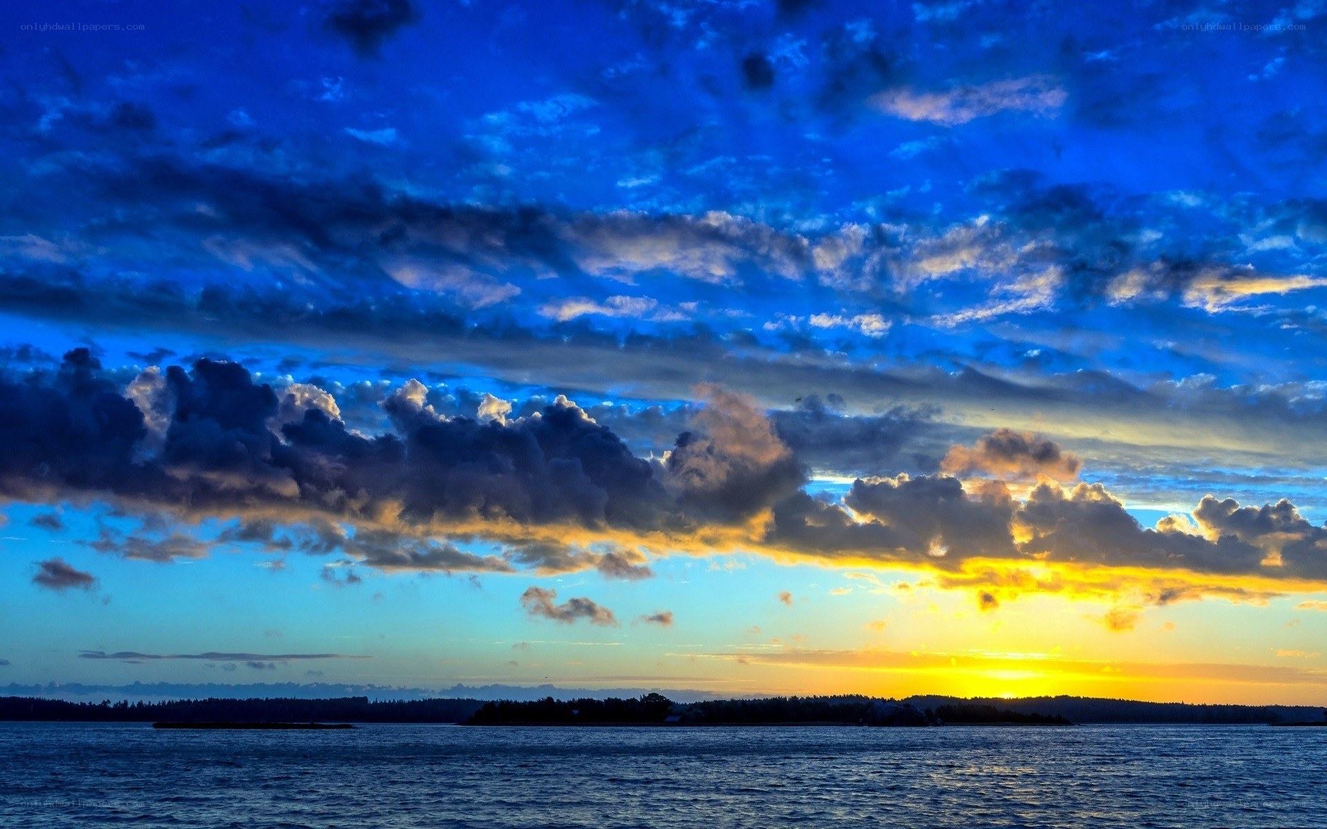 Sunset over the water