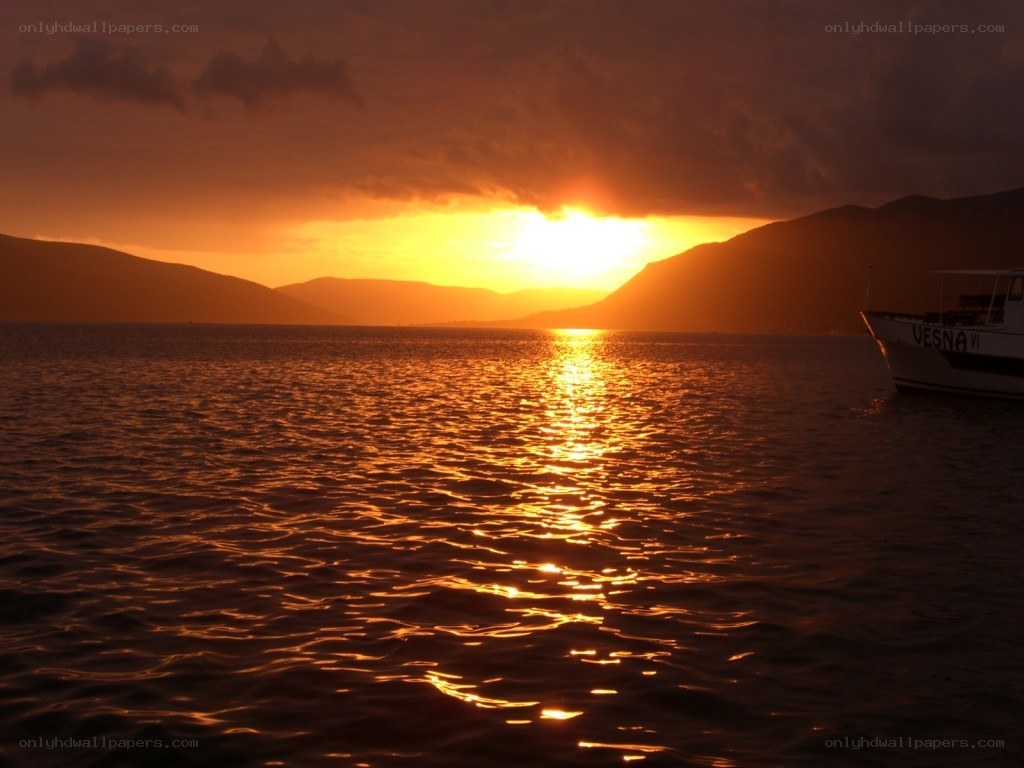 Sunset over the water