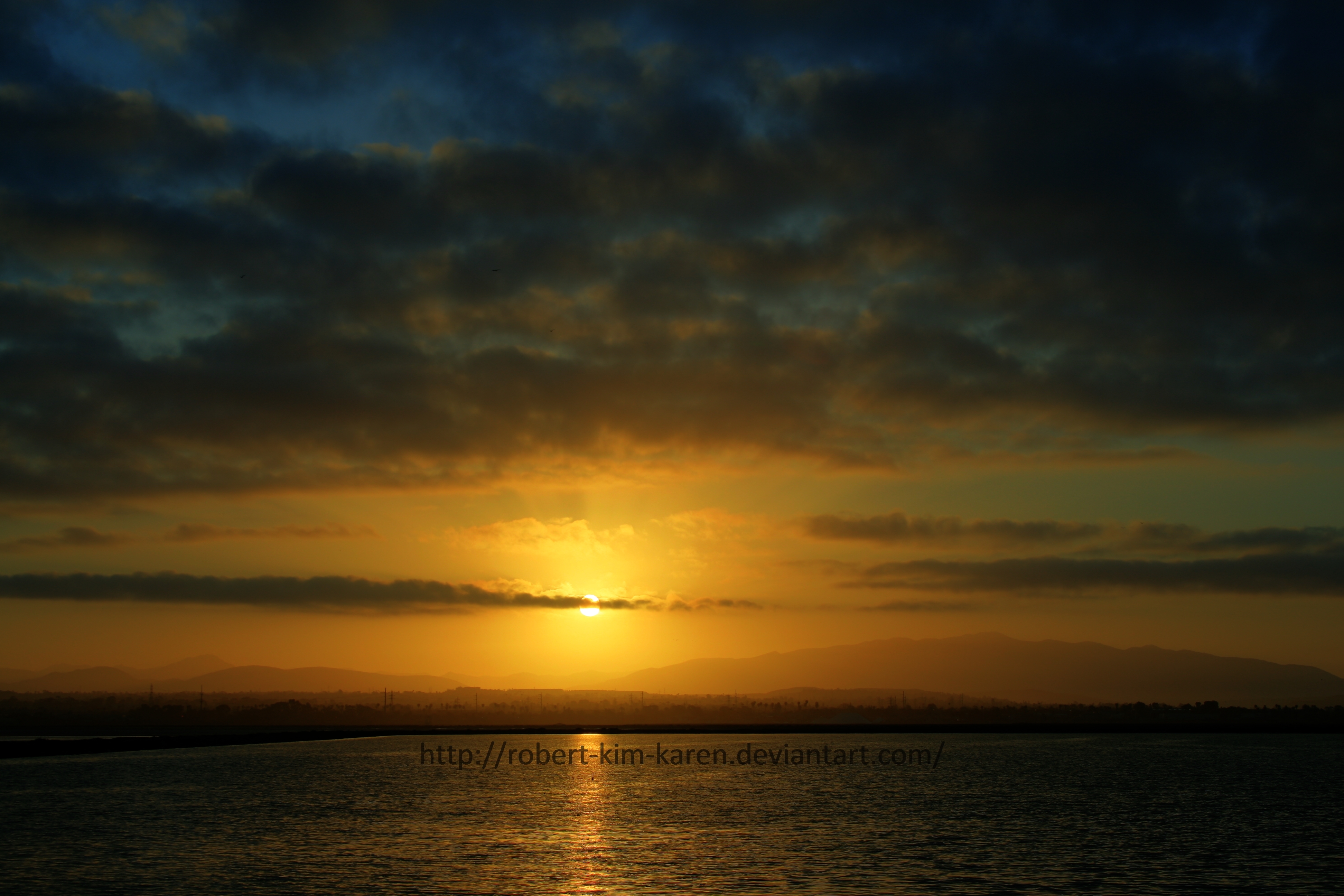 Sunset over the water