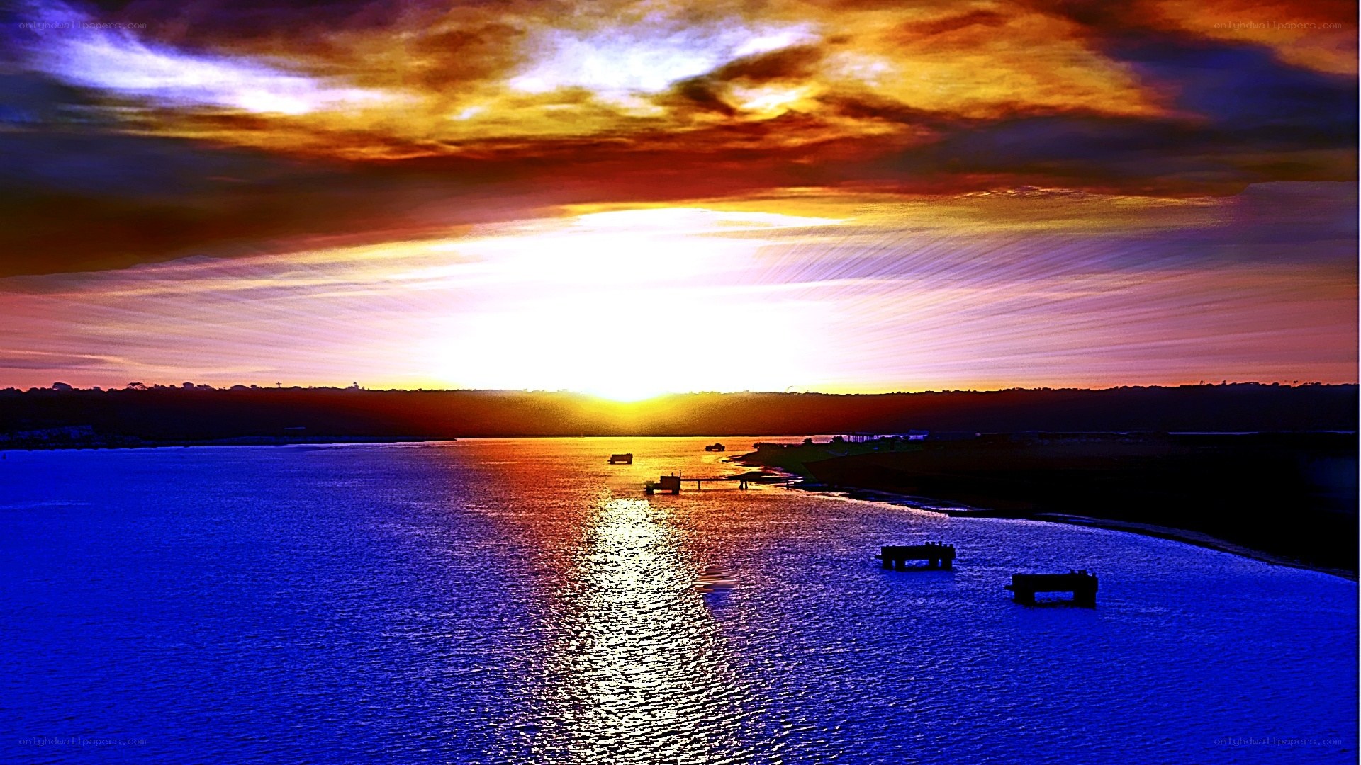 Sunset over the water