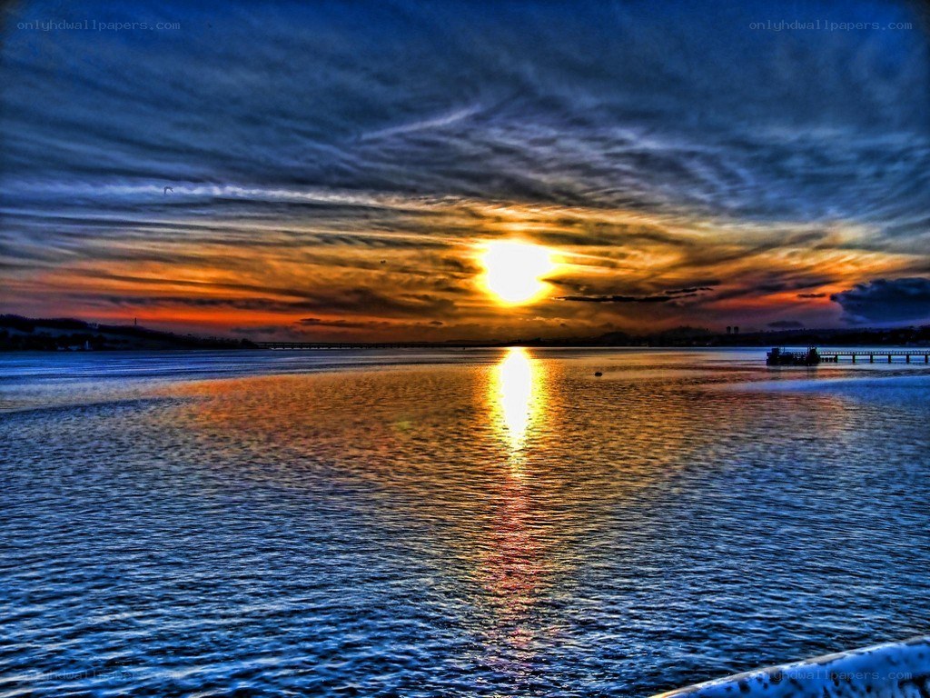 Sunset over the water