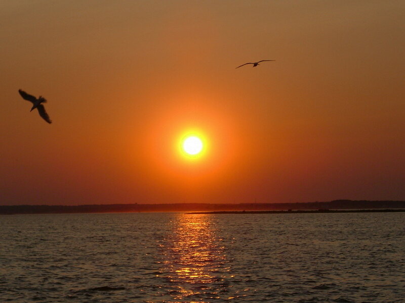 Sunset over the water